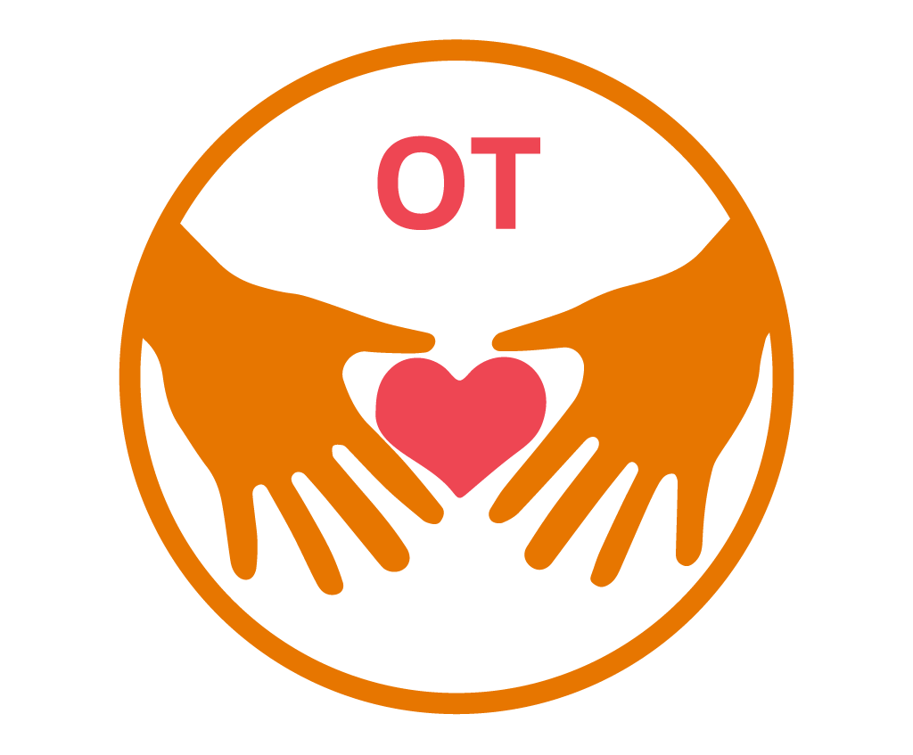 A circle with two hands holding a heart.