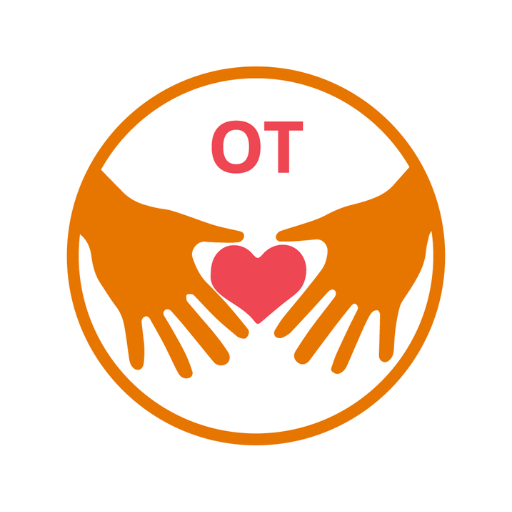 A circle with two hands holding a heart.